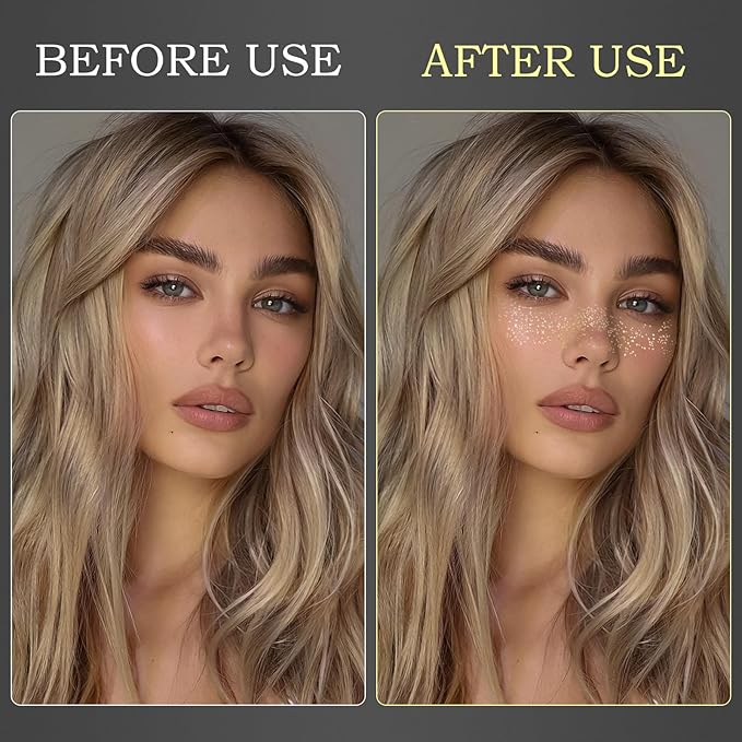 Face Glitter Freckles Tattoo, Glitter Face Makeup Patches, Body Glitter Sparkle Freckles Stickers for Women Kid, Festival Concert Carnival Party Halloween Decor Rave Outfits, 24PCS Gold Glitter