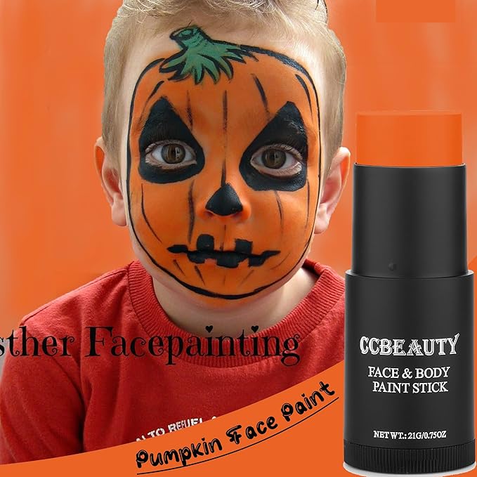 CCbeauty Orange Face Paint Stick, Face Painting Kit, Full Coverage SFX Makeup Foundation, Professional Hypoallergenic Body Paint for Halloween Costume Party, Creepy Pumkin, Tiger, Ompa Lompa Makeup