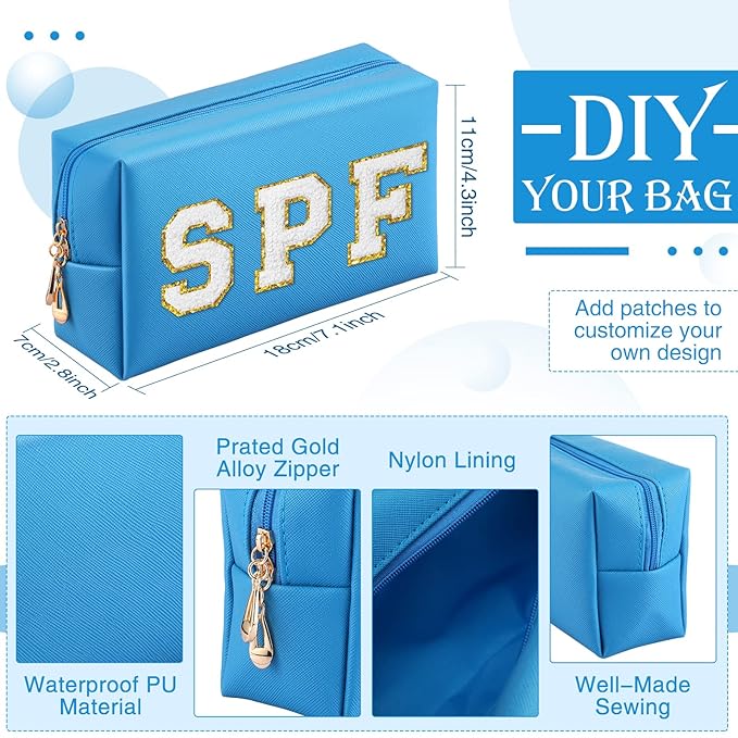 Sanwuta 9 Pcs Makeup Bags Bulk PU Double Zippers Cosmetic Bag Makeup Toiletry Pouch Portable Travel Organizers Case for Women Bachelorette Party End of The Year Bridesmaid Gift(Blue)