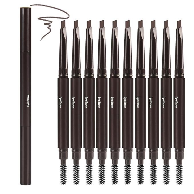 Ultimate Eye Brow Pencils Set for Women, 10Pcs Retractable Double-ended Eyebrow Pen with Brow Brush, Shaping & Filling, Contours, Definers, Fine Tip (03-10Pcs-Brown-Retractable Triangle)