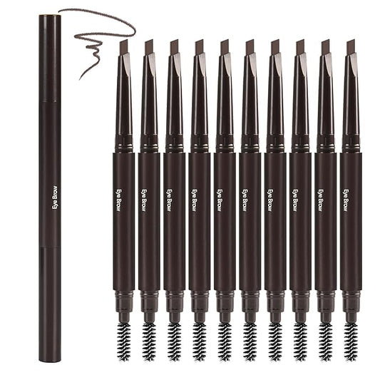 Ultimate Eye Brow Pencils Set for Women, 10Pcs Retractable Double-ended Eyebrow Pen with Brow Brush, Shaping & Filling, Contours, Definers, Fine Tip (03-10Pcs-Brown-Retractable Triangle)
