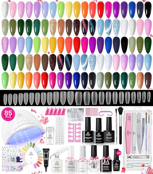 beetles 85 Pcs Gel Nail Polish Kit with UV Light - 35 Colors Gel Polish Set Travel Diary All in One Manicure Kit with Nails Tips and Base Top Coat Soak Off Home DIY Salon Gifts for Women Teens Girls