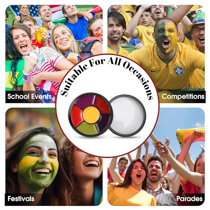 6 Colors Halloween Face & Body Paint + 6pc Sponge + 3pc Brush, Yellow, Purple, Red, Green, Bruise Wheel for SFX, Face Paint, Body Paint Kit for Zombie, Clown, Joker, Alien, Witch Makeup