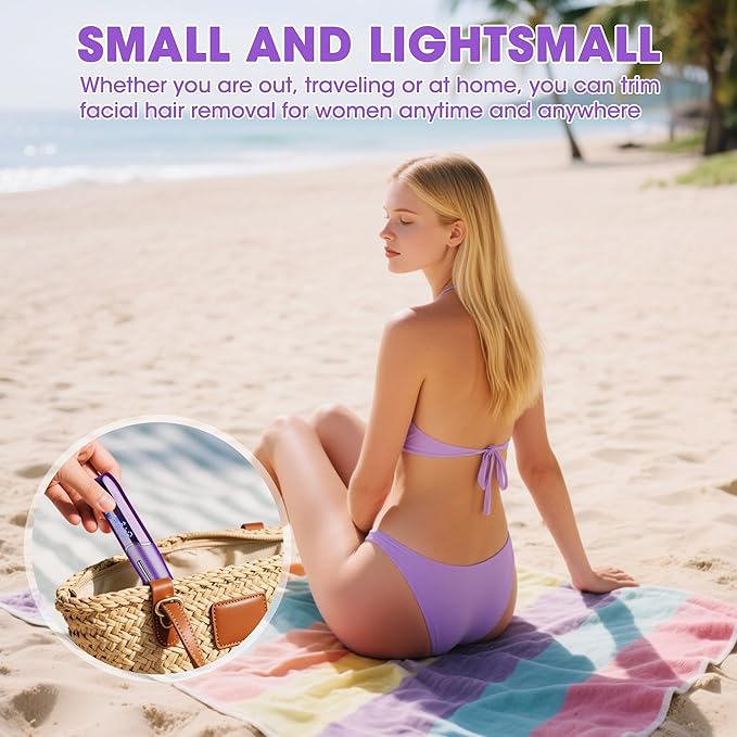 Karrte 6-in-1 Electric Razor for Women's Pubic Hair, Painless Body Shaver and Facial Epilator, Hair Removal for Face, Bikini Trimmer for Women's Private Area Purple