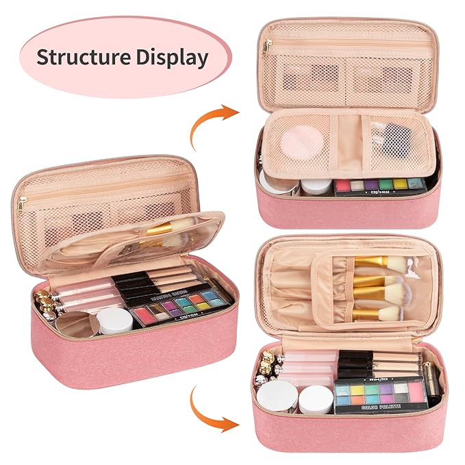 OCHEAL Small Cosmetic Bag,Portable Cute Travel Makeup Bag for Women and Girls Makeup Brush Organizer Cosmetics Pouch Bags-Pink