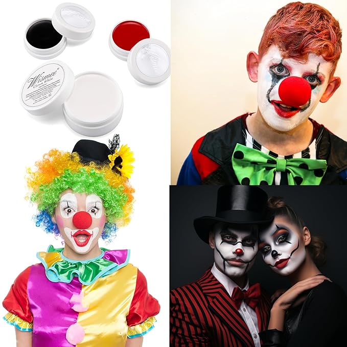 Clown Makeup Black White Red Cream Face Body Paint Clown Joker Zombie Vampire Skeleton Halloween Costume Fantasy Makeup Fancy Dress Up Cosmetics Set Oil Painting Art (White Red Black)