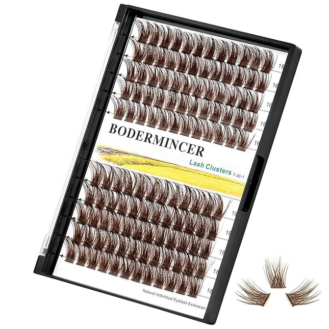 Bodermincer 120 Clusters 10mm+12mm/12mm+14mm/14mm+16mm Mixed Wide Cluster False Eyelash Individual Cluster EyeLashes Grafting Fake False Eyelashes Eyelash Extension (Brown 18mm+20mm Mixed)