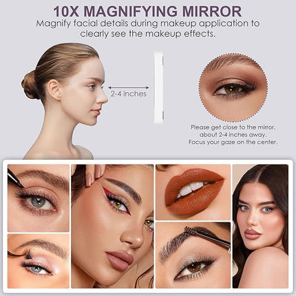 Sucedey Vanity Mirror with Lights, Makeup Mirror with Lights, 3 Color Lighting Modes Detachable 10X Magnification Mirror Touch Control, 360°Rotation, White