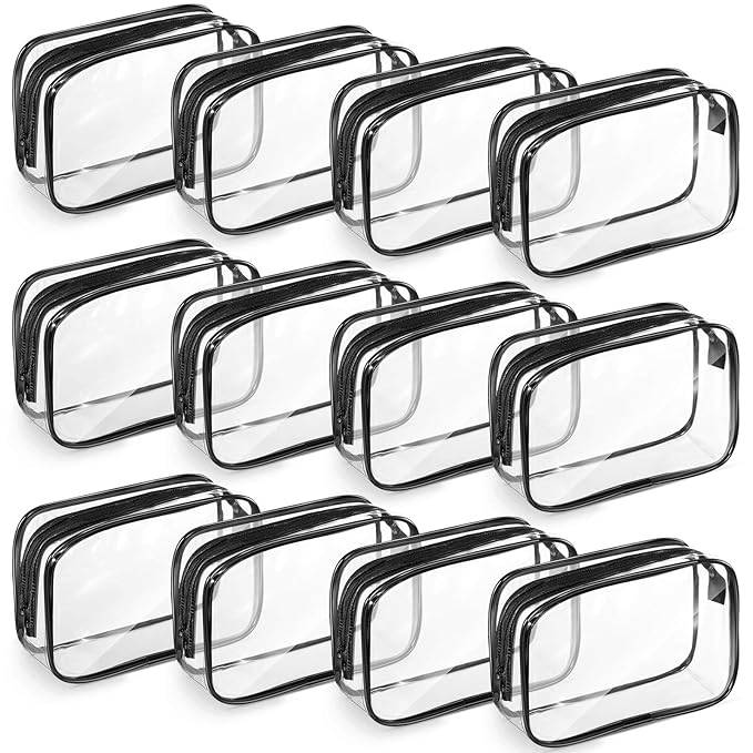 Weewooday 12 Pieces Clear Makeup Bags Cosmetic Storage Bags PVC Zipper Pouches Travel Waterproof Makeup Plastic Case for Women Organizing Toiletries Traveling Bathroom(Medium,Black)