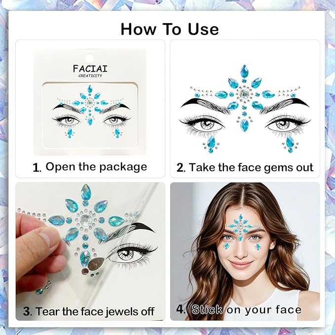 12 Sets Face Jewels Face Gems Mermaid Glitter Rhinestone Crystal Stickers Waterproof Eyes Face Temporary Tattoos for Party,Rave Festival,Carnival,Holiday Costumes,Rave Accessories,Makeup