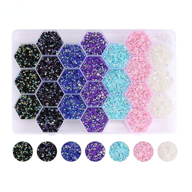 24pc Jelly AB Crystals Resin Nail Beauty DIY Jewelry Accessories Rainbow AB Resin Flatback Rhinestones Kit, Mixed Color Round Shape for Nail Crafts Tumbler (C-3mm)