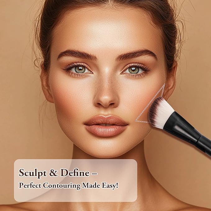 Professional Foundation Brush Set for Liquid Makeup - 0.06mm Ultra-Fine Bristles | Concealer Blush Contour Liquid Cream Blending Angled Shape | No Shedding & Easy Clean | Kabuki Makeup Brushes (3 pcs)