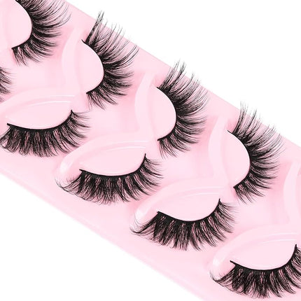 Veleasha Cat Eye Lashes Faux Mink Eyelashes Crisscross 3D Multilayered False Eyelashes L Curl Fox Eye Lashes 5 Pairs Pack (KitTwinkle)