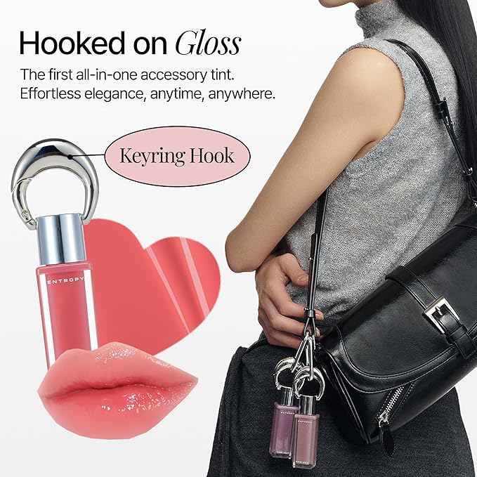 ENTROPY Makeup 2-in-1 Charm Shiny Glowy Lip & Cheek Gloss Tint Keychain, High Pigment Glossy Lip Color & Plumping Gloss, C5 Amber Charm