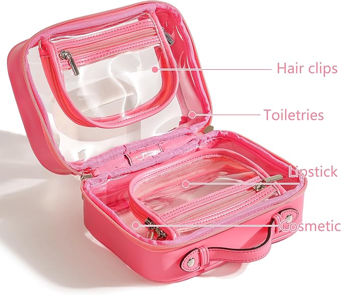 Veki Transparent Makeup Bag Travel Cosmetic Bags Case Waterproof Toiletries Bag Large Capacity Open Storage Bags Organizer With Zipper, Portable Make Up Organizer for Women and Girls