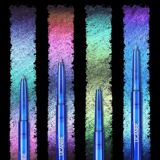 UCANBE 4PCS Chameleon Eyeshadow & Eyeliner Gel Pencil Set - Multichrome Shifting Colors Metallic Glitter Eye Makeup,Waterproof Long-Lasting Smudge-Proof Multi-Dimensional Color