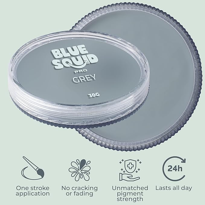 Blue Squid Face Paint Water Based Single Cake Professional Face Paint & Body Paint - Water Activated, Kids Adults Face Painting for Costume, Halloween Makeup, Cosplay - Classic Grey Face Paint 30g