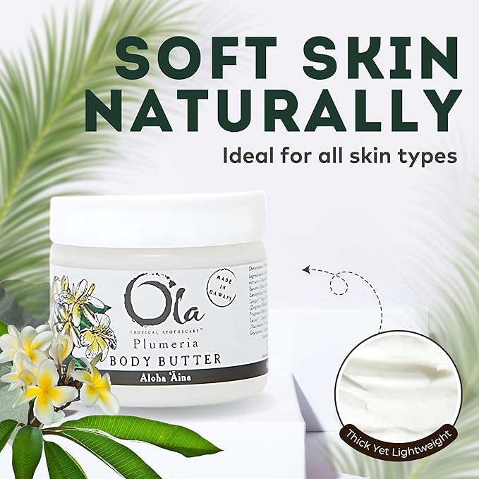 Plumeria Body Butter – Moisturizing with Pure Coconut Oil and Hawaiian Plant Extracts - Ideal for Dry Skin - 5.6oz