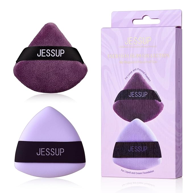 Jessup Powder Puff, 2pcs Triangle Powder Puff Soft for Foundation Setting and Baking, Reusable, Washable, Purple SP018