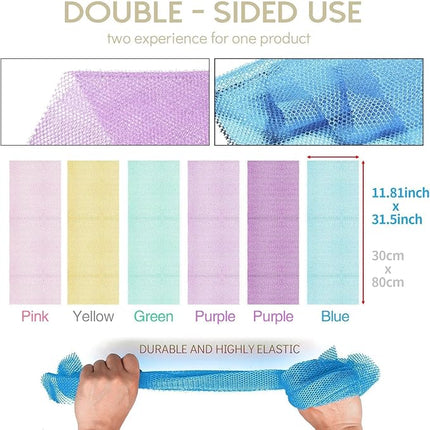 UJFQBH 6 Pieces African Bath Sponge African Net Long Net Bath Sponge Exfoliating Shower Body Scrubber Back Scrubber Skin Smoother,Great for Daily Use (Purple, Purple, Pink, Orange, Blue, Green)