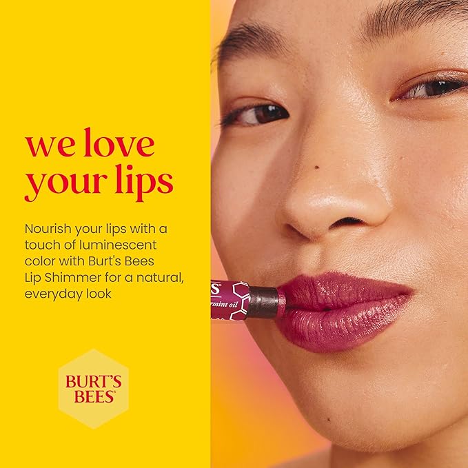Burt’s Bees Lip Shimmer Watermelon; Warm, Luminescent Color; High Impact, Instant Moisture; with Shea and Cocoa Butters; 100% Natural Origin; 4 Tube, 0.09 Oz. (Packaging May Vary)