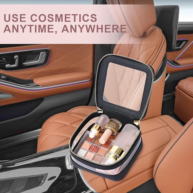 Pinkmik Clear Small Makeup Bag Mini Cosmetic Makeup Case & Toiletry Bag with Zipper,Cute Purse Organizer,Car Essentials for Women (Black, MINI-2)