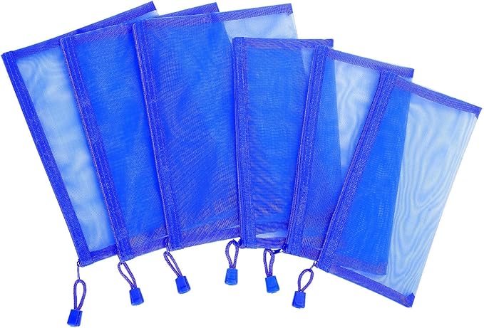 12 Pieces Zipper Nylon Mesh Pouch, Mesh Cosmetic Bags Makeup Bags Pencil Case, Multipurpose Travel Bags for Cosmetic School Office Supplies and Travel Accessories (Blue, A5+B6)