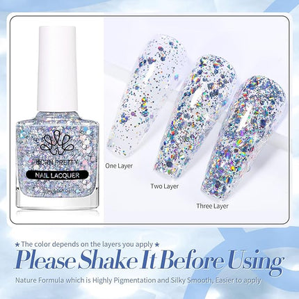Born Pretty Holographic Nail Polish Silver Glitter Sequins Nail Polish 10ML