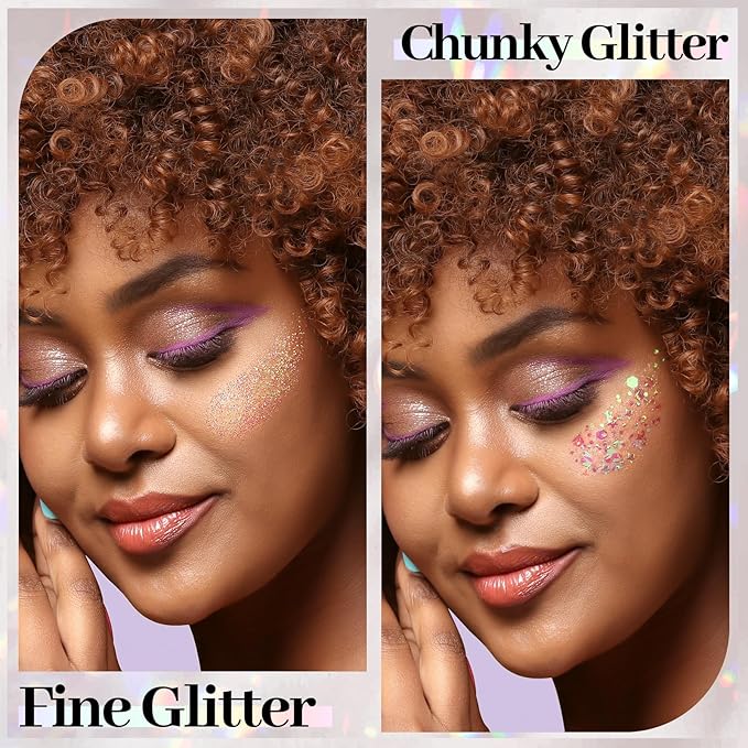 FANDAMEI Body and Face Glitter Set - 2PCS White, 1PCS Chunky, 1PCS Fine Gel - for Makeup, Hair, Mermaid, Halloween Festival Rave