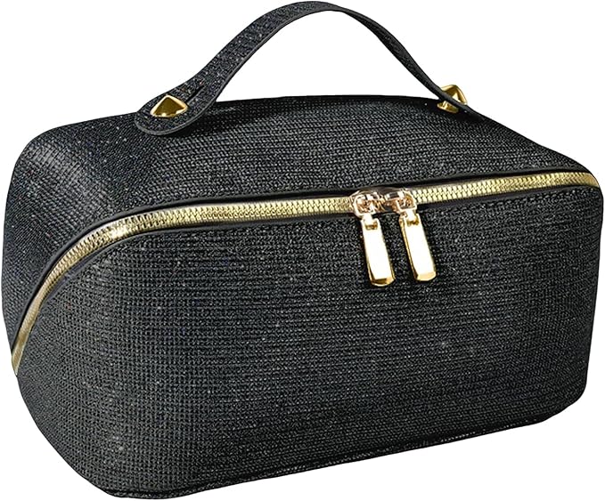 Makeup Bag for Women Travel Cosmetic Bag Toiletry Oraganizer Case Bag Travel Essentials Portable Pouch with Waterproof Large Capacity PU Leather Lining