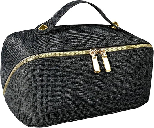 Makeup Bag for Women Travel Cosmetic Bag Toiletry Oraganizer Case Bag Travel Essentials Portable Pouch with Waterproof Large Capacity PU Leather Lining