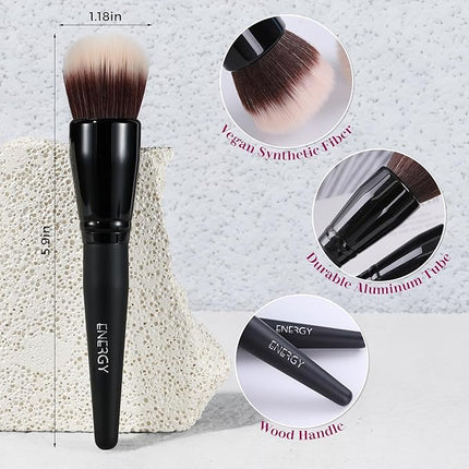 ENERGY Stippling Brush,Professional Makeup Brush for Liquid, Contour, Foundation, Bronzer, Blush, Powder, Buffing, Blending, Soft Vegan Synthetic Bristles, Face Make Up Tool,Black