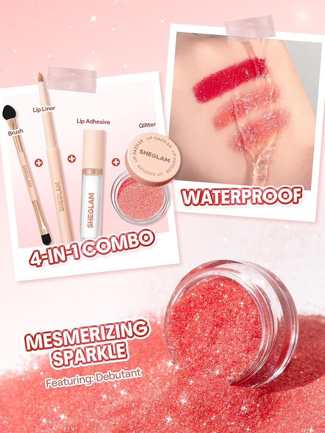 SHEGLAM Lip Dazzler Glitter Kit Long-Lasting Glitter Lip Gloss Sexy Super Stay Non-Sticky Shiny Liquid Kit Lipstick Y2K-Curtain Call