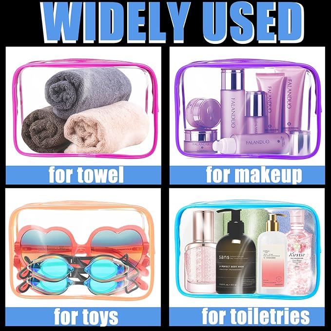 4Pack Clear Makeup Bags Waterproof Organizer Bags with Zipper Transparent Travel Cosmetic Bag TSA Approved Toiletry Bag Pouch Case for Vacation Airport Airline Compliant (Multicolour, Medium)