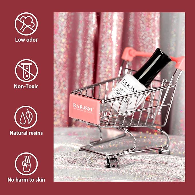 RARJSM Rose Glitter Gel Nail Polish Big Flakes Diamond Sparkly Chunky Rose Pink Shimmer Pigments Nail Gel Polish Soak off L e d U V Curing Required for Nail Art Salon Fall Winter Christmas Manicure