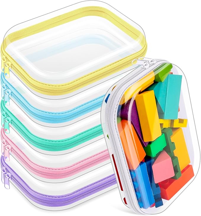 Sanwuta 6 Pcs Clear Hard Zipper Case Pencil Pouches Hard Plastic Zipper Pouches Makeup Bag Transparent Cases for Snacks Plastic Storage Organizer Box for Travel(Assorted Color,7.87 x 5.9 x 2 Inch)