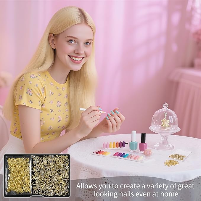 Artdone Nail Art Studs Kit, 3D Gold Cross Nail Charms and Diamond Butterfly Gems Bulk Nail Jewels Shiny Star and Moon for DIY Professional Manicures Decoration