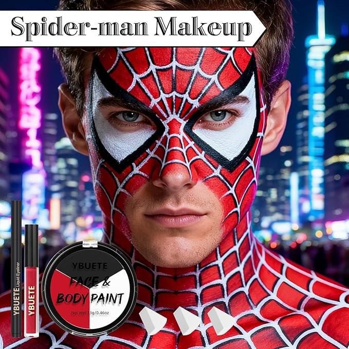 Halloween Black White Red Face Paint Face Painting Kit For Spider-Man Demon Joker Makeup, Baseball Softball Sport Games, Cosplay, Costume, Theme Parties and SFX Special Effect