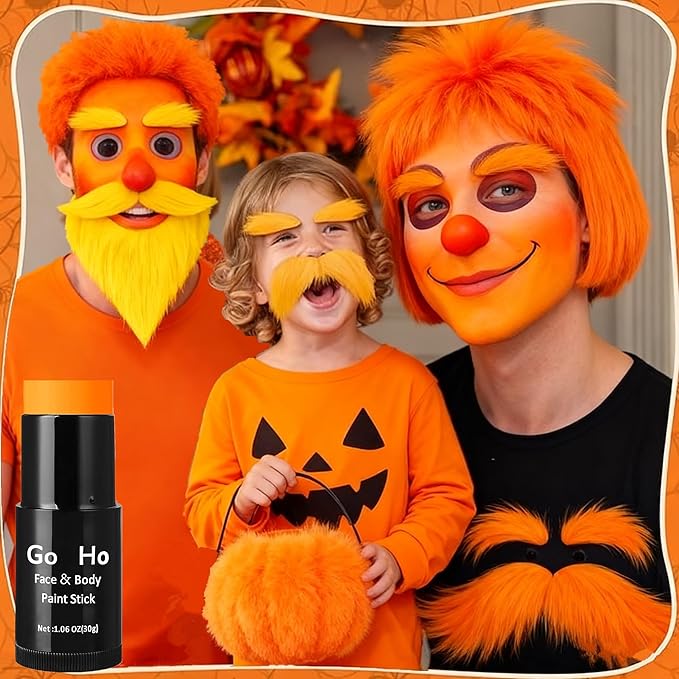 Go Ho Cream-Blendable Orange Face Paint Stick (1.06 Oz),Full Orange Body Paint for Adults Children Halloween Cosplay SFX Makeup,Waterproof Orange Eye Black Stick