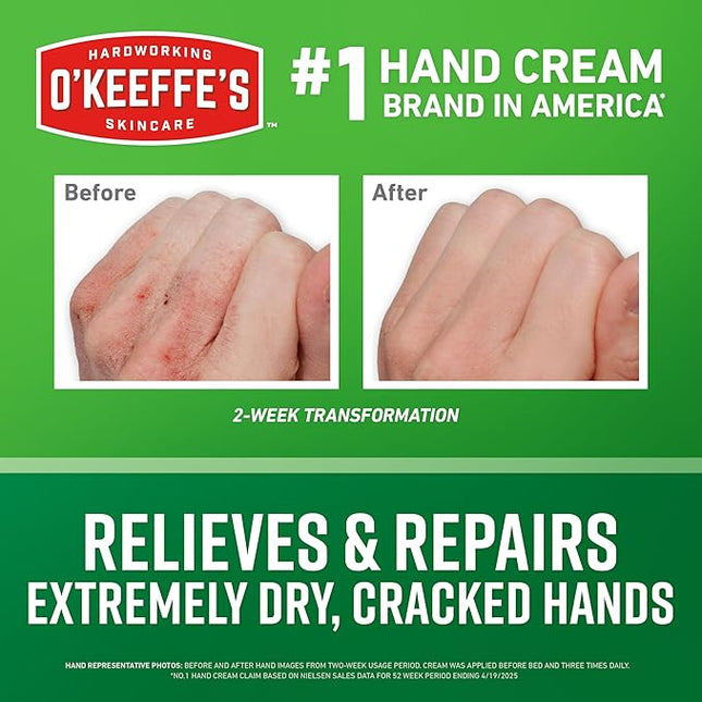 O'Keeffe's Working Hands Hand Cream for Extreme Dryness - 7 oz Tube (2 Pack) - Repairing Skincare for Cracked, Dry Hands