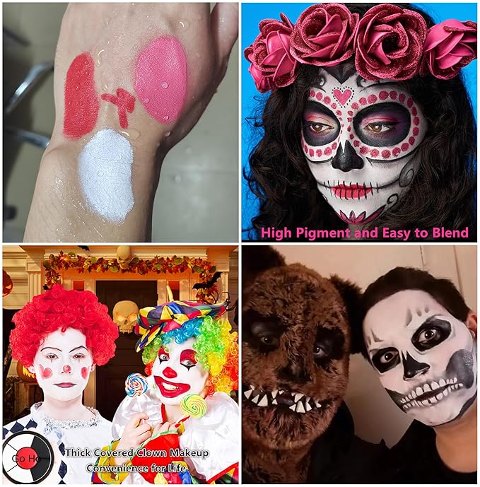 Go Ho Makeup Clown White Black Red Face Paint,3 IN 1 Colors Wheel for Clown Makeup Special Effects,Zombie Vampire Skeleton for Halloween Costume and Body Paint