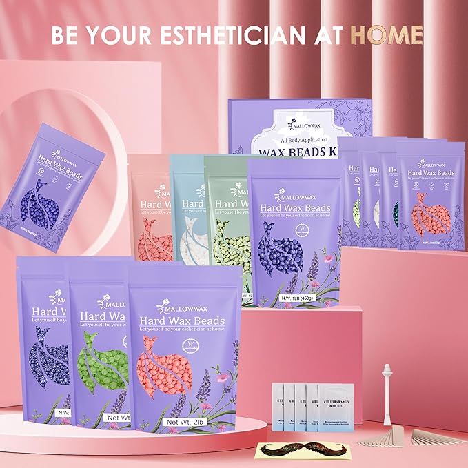 Hard Wax Beads for Hair Removal, 2LB – Premium Hair Removal Wax Refill for Sensitive Skin with Rose Formula, Ideal for Facial and Brazilian Areas