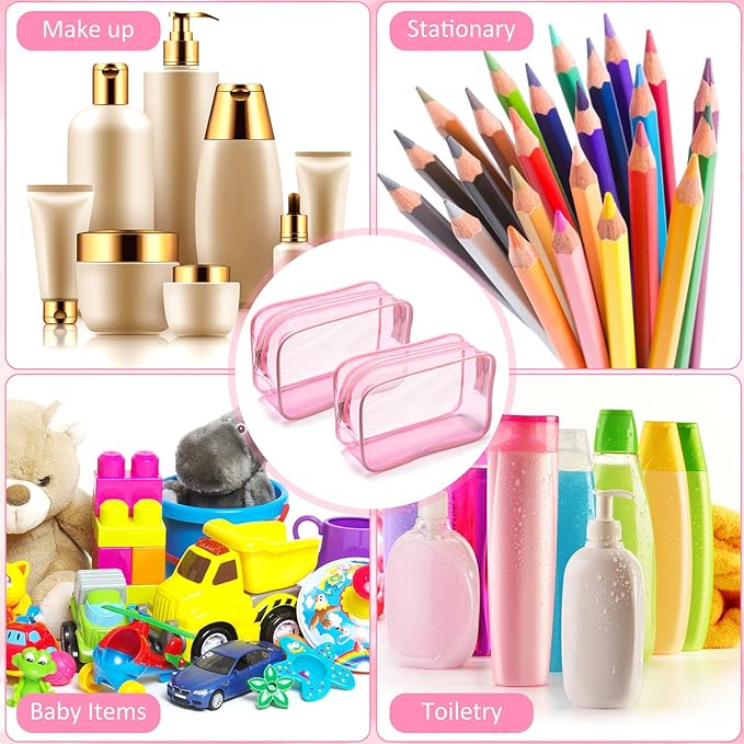 Weewooday 12 Pieces Clear Makeup Bags Cosmetic Storage Bags PVC Zipper Pouches Travel Waterproof Makeup Plastic Case for Women Organizing Toiletries Traveling Bathroom(Small,Light Pink)