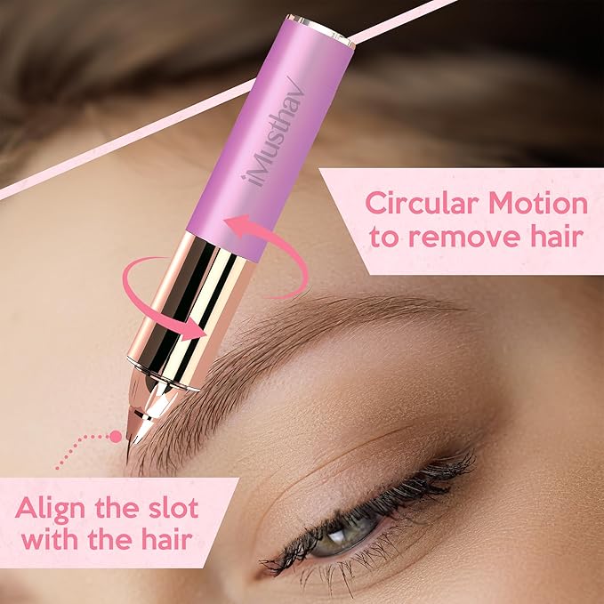 Portable Eyebrow Hair Remover for Women – Painless, Fast & Precise Flawless Electric Razor & Epilator for Eyebrow, Nose, Ear Hair Removal – 18K Gold-Plated, 360° LED Light