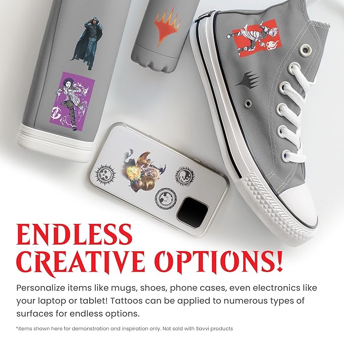 Savvi - 50 Magic the Gathering Temporary Tattoos: Skin-Safe Ink, Great for Birthday Parties, Gifts for Boys and Girls Ages 4-12+, Made in the USA [6 sheets, 50 count]