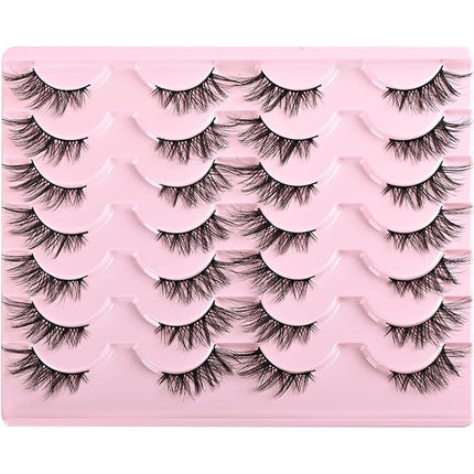 FARRED Half Eyelashes Natural False Lashes Wispy Cat Eye Strips Eyelash 14 Pairs Faux Mink Strip Eye Lashes Pack for Daily Makeup (F20 | 8-15 mm)