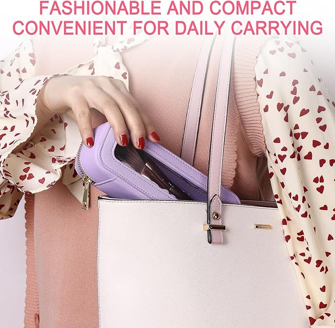 Pinkmik Makeup Brush Bag Slim Clear Makeup Bag Transparent Travel Cosmetic Case & Toiletry Bag with Zipper Small Beatuy Makeup Bag Purse Organizer for Women (X/Purple, SLIM)