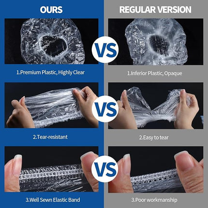 LEOBRO 100PCS Disposable Shower Caps, Shower Caps for Women Disposable, Clear Plastic Shower Cap, Plastic Hair Caps for Hair Treatment, Regular Size 17.3 INCH