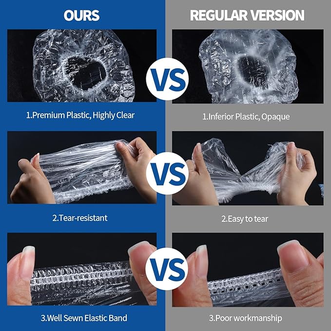 LEOBRO 100PCS Disposable Shower Caps, Shower Caps for Women Disposable, Clear Plastic Shower Cap, Plastic Hair Caps for Hair Treatment, Regular Size 17.3 INCH