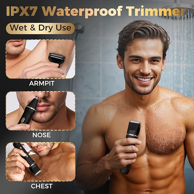 Bikini Trimmer for Women, 5-in-1 Waterproof Electric Razors for Women, Painless Pubic Hair Trimmer, Rechargeable Electric Shaver, Bikini Razor with Travel Case, Body Shaver & Face Nose Trimmer, Black